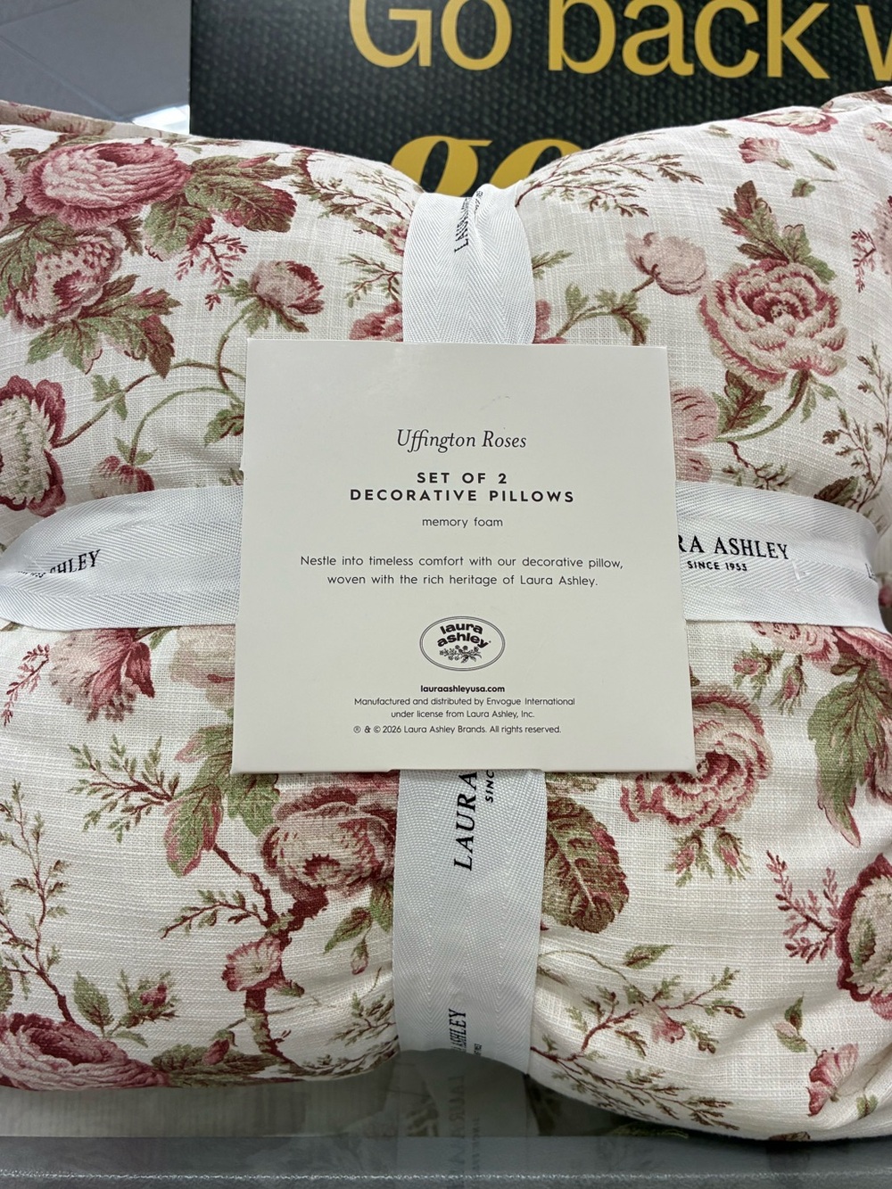 Beautiful Laura Ashley Cream and Pink Rose Floral Decorative Pillow Set of 2